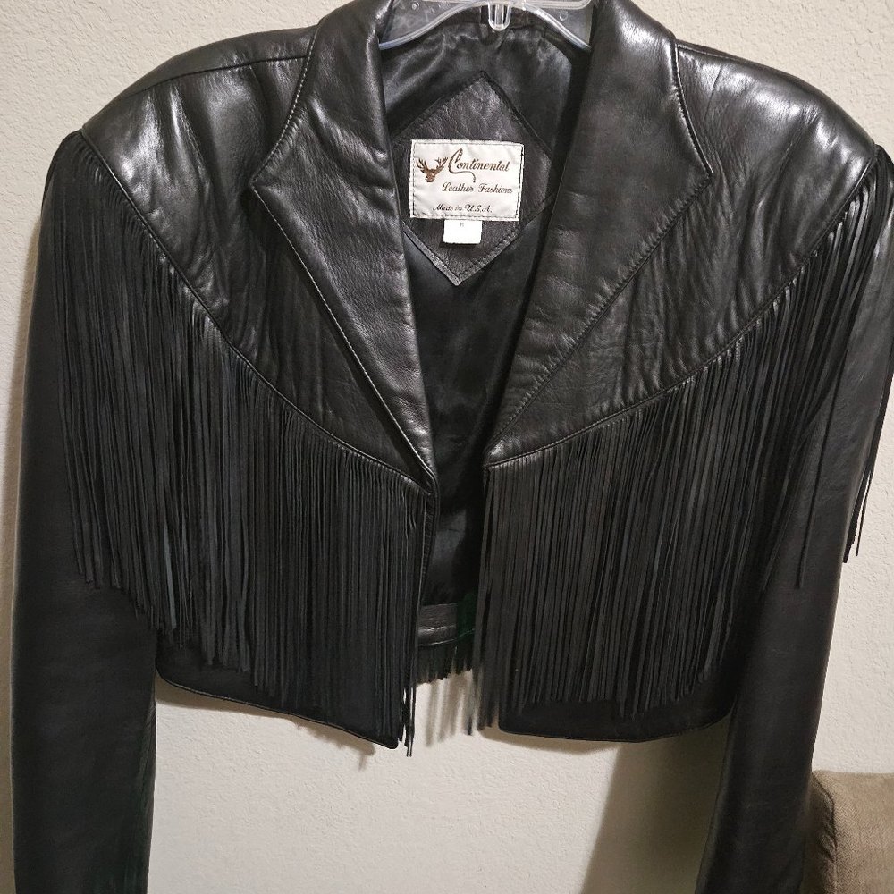 Vintage Continental Leather Jacket with Fringe (Short style - Rodeo) black